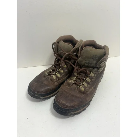 Vintage Timberland Euro Hiker Leather Boots Women's Size 9M Brown Lace Up Hiking - Picture 2 of 6